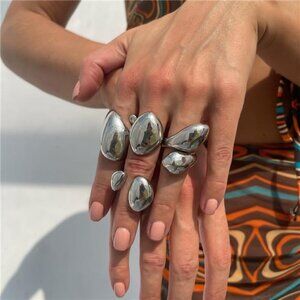 Chunky Gold Rings Set for Women Pearl Flower Crystal